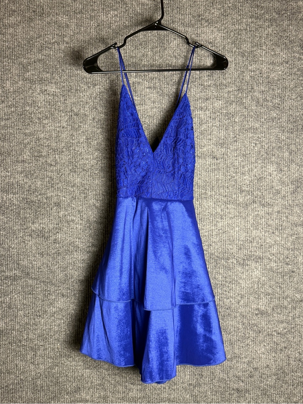 Miss Kim Royal Blue Homecoming Dress Lace & Satin Tiered Mini Size Large NWT